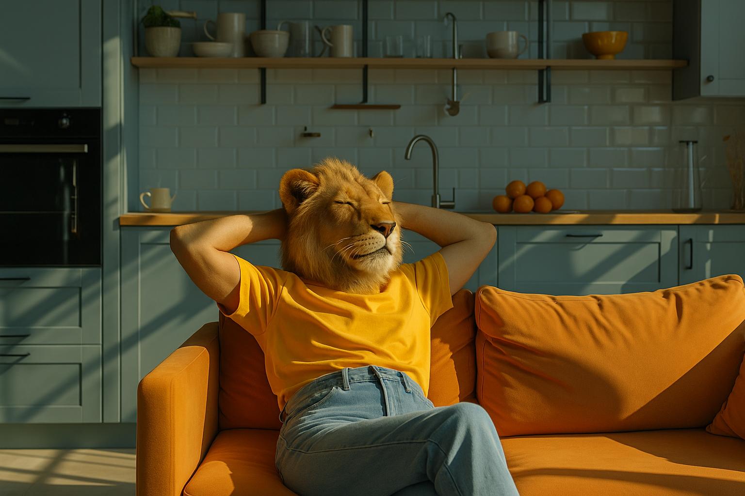 Löwe sitzt auf der Couch 